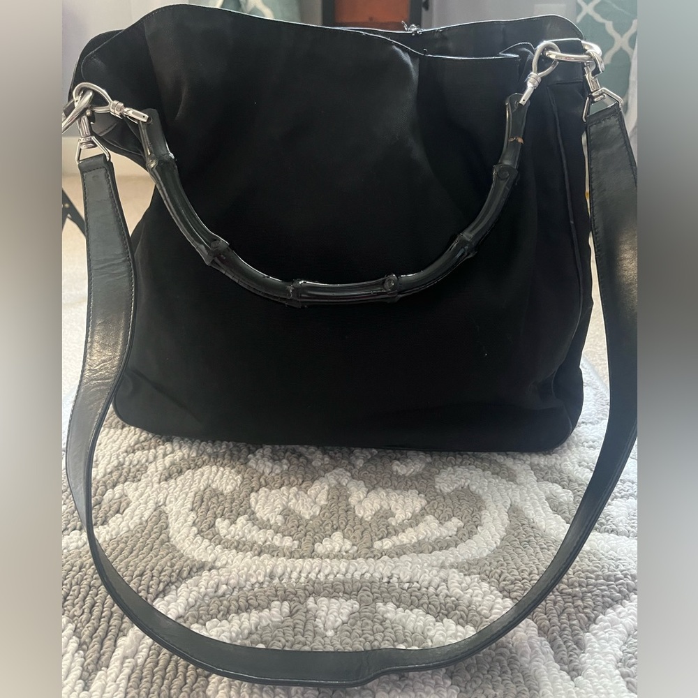 Pre-loved Gucci bamboo vintage nylon hobo bag with crossbody strap. **fixer**